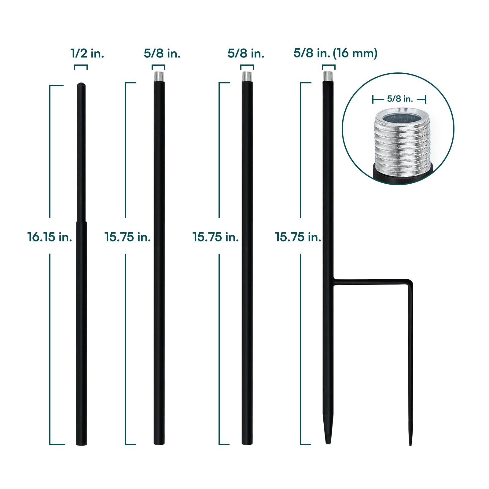 Wind Spinner Replacement Poles- 5/8 inch diameter (φ16mm)