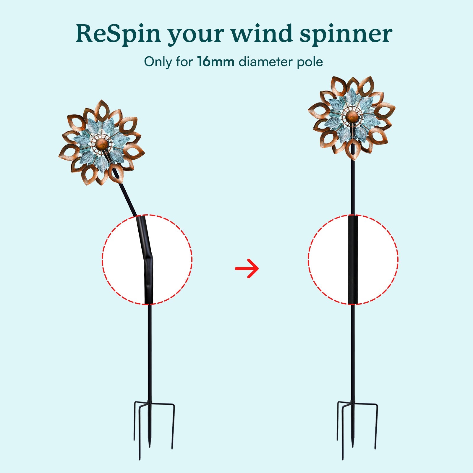 Wind Spinner Replacement Poles- 5/8 inch diameter (φ16mm)
