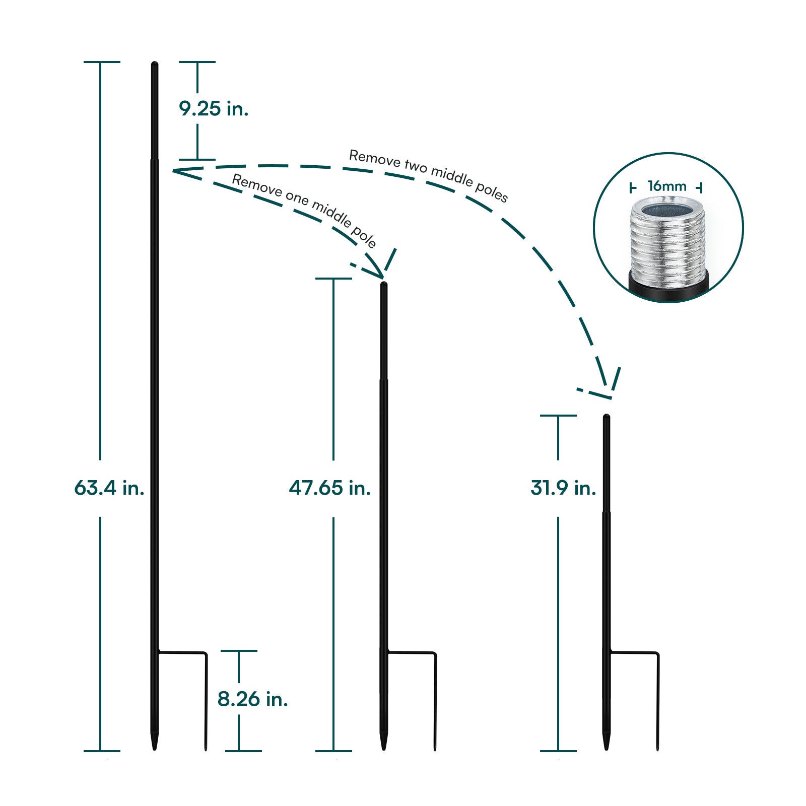 Wind Spinner Replacement Poles- 5/8 inch diameter (φ16mm)