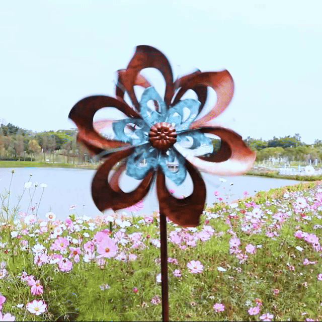 Dual Camellia Wind Spinner