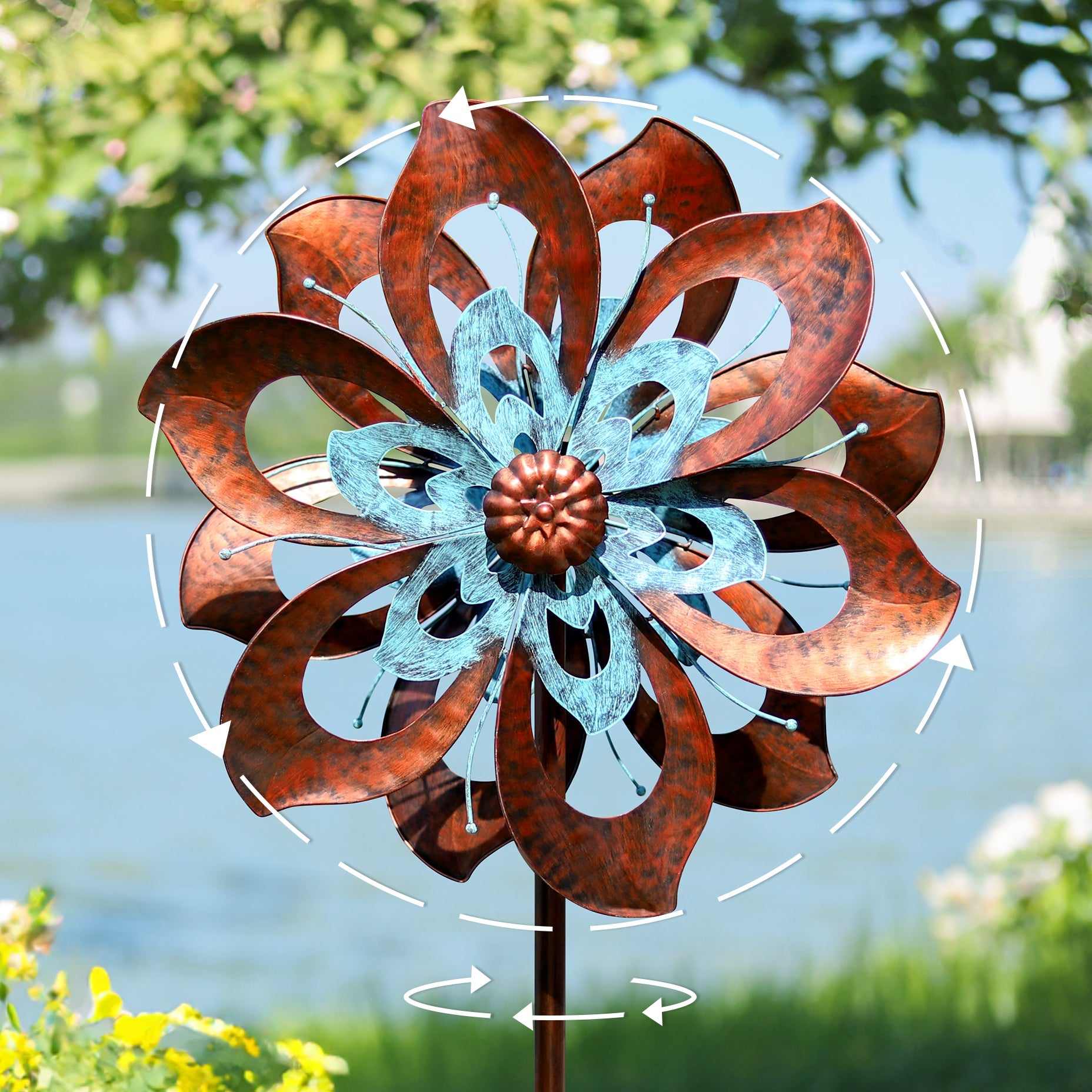 Dual Camellia Wind Spinner